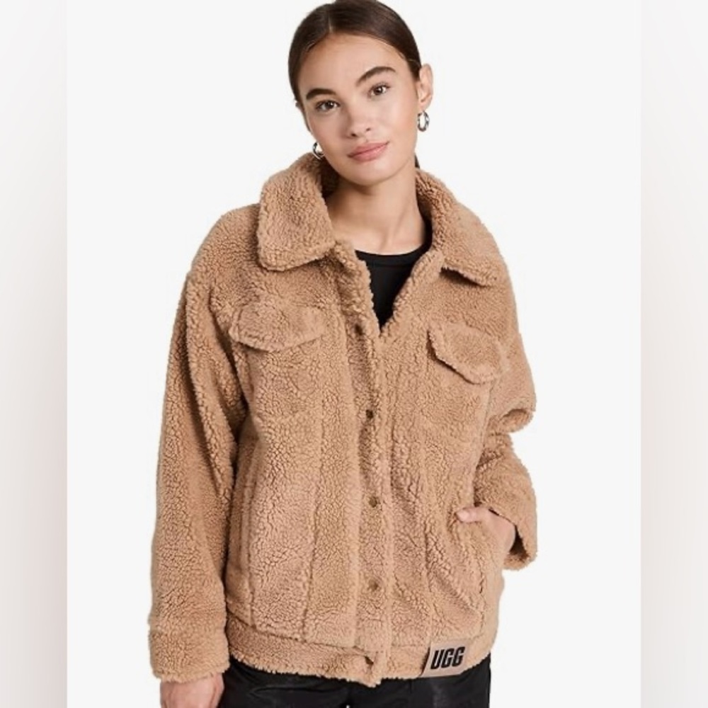 UGG Frankie Trucker Sherpa Jacket Camel Tan New